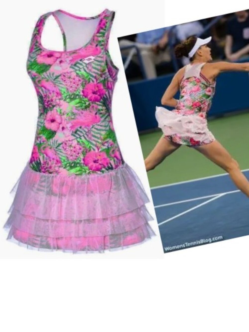Nwot Lotto Tennis Dress + Bra Flirty Tier Mesh Skirt Pretty Floral XS